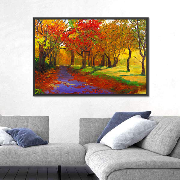 Maple Forest Path in Autumn Canvas Wall Art