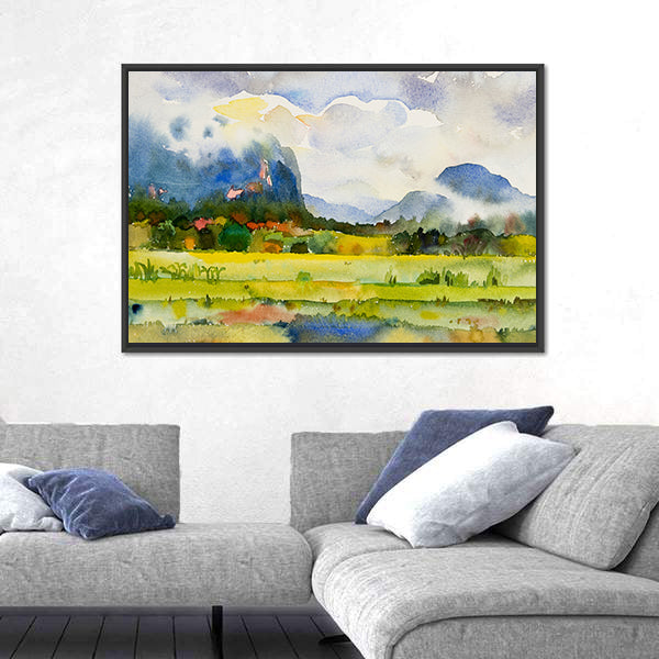 Watercolor Countryside Meadow Canvas Wall Art