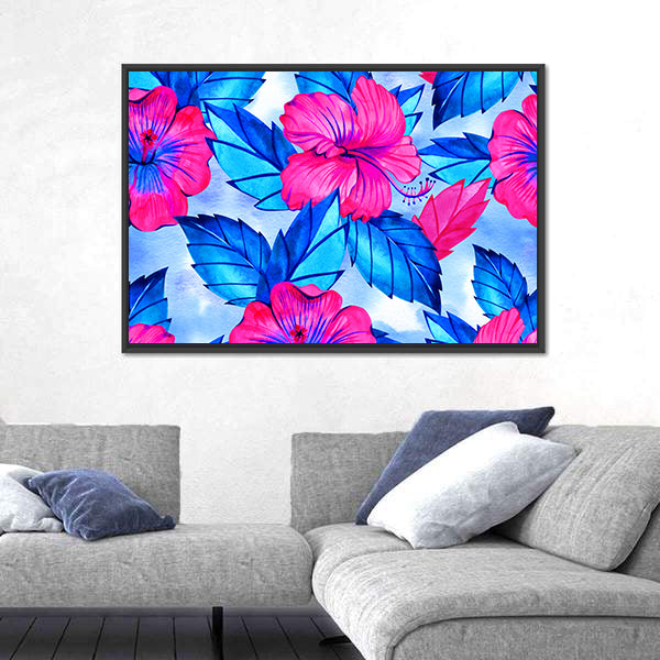 Hibiscus Floral Pattern Canvas Wall Art