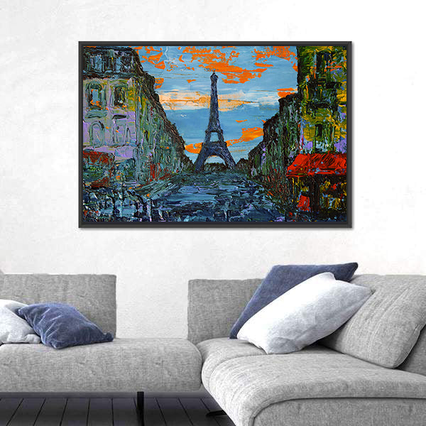 Paris Street at Sunset Canvas Wall Art