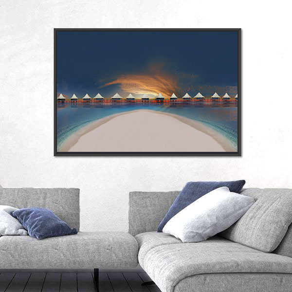 Overwater Bungalows at Sunset Canvas Wall Art