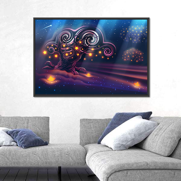Magical Forest Under a Full Moon Canvas Wall Art