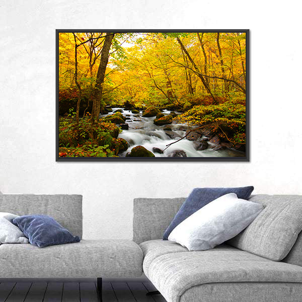 Autumn Colors Of Oirase River Canvas Wall Art