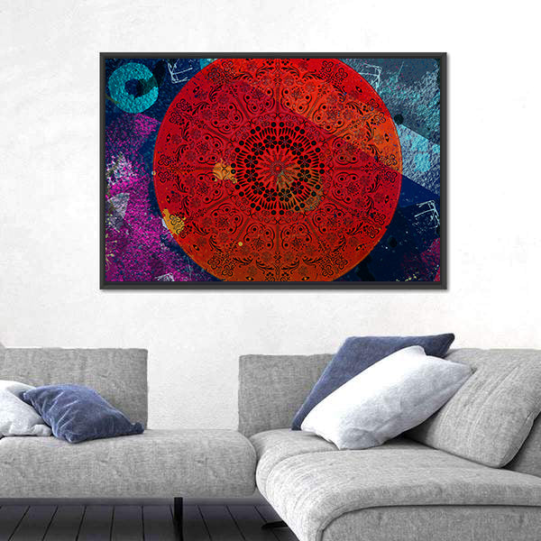 Intricate Red Mandala with Teal Accent Canvas Wall Art