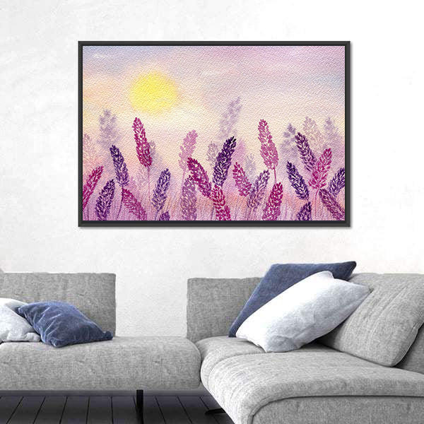 Misty Lavender Field at Sunrise Canvas Wall Art
