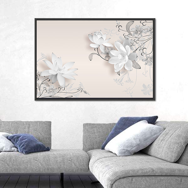 3d White Lotus Floral Mural Canvas Wall Art