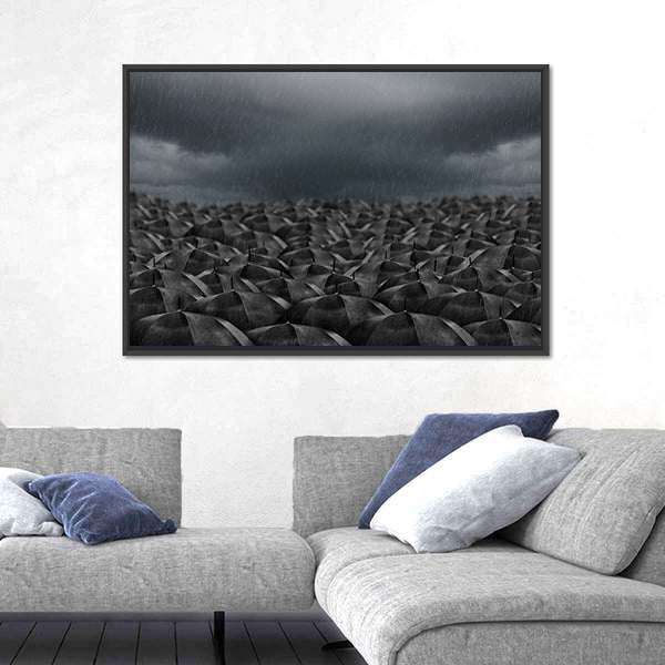 Umbrellas in the Rain Canvas Wall Art