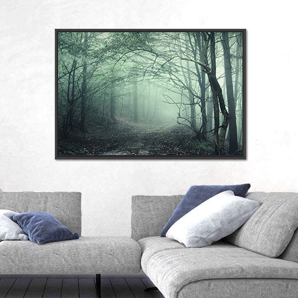 Foggy Forest Pathway Canvas Wall Art