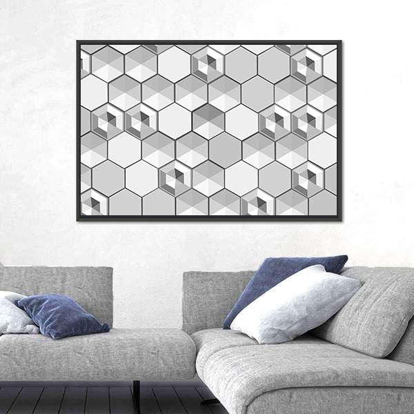 Monochrome 3d Hexagon Abstract Canvas Wall Art