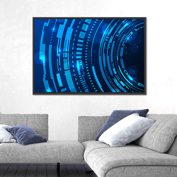 Futuristic Blue Concentric Rings Canvas Wall Art