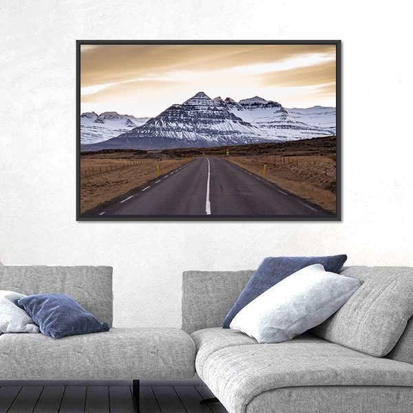 Ring Road At Sunset In East Fjords In Iceland Canvas Wall Art