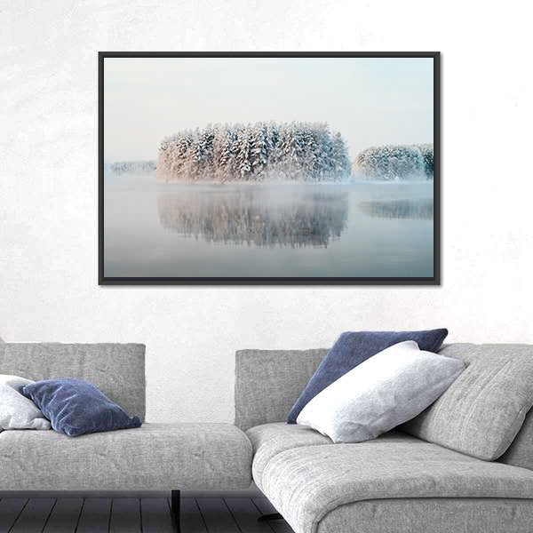 Unfrozen Lake In Winter Forests Of Karelia Russia Canvas Wall Art