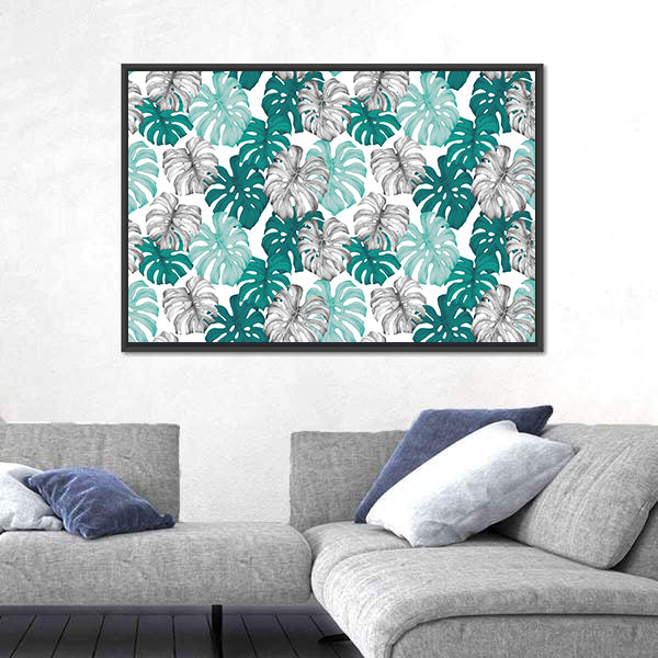 Duo Toned Monstera Leaves Pattern Canvas Wall Art
