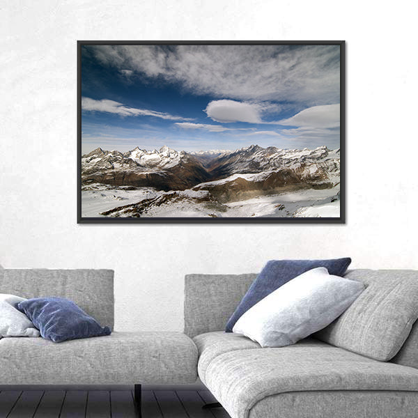 Snow Covered Peaks In Alpine Range Between Switzerland And Italy Canvas Wall Art