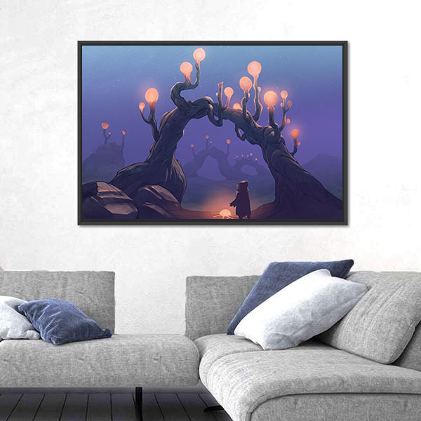 Surreal Jungle with Cloaked Figure Canvas Wall Art