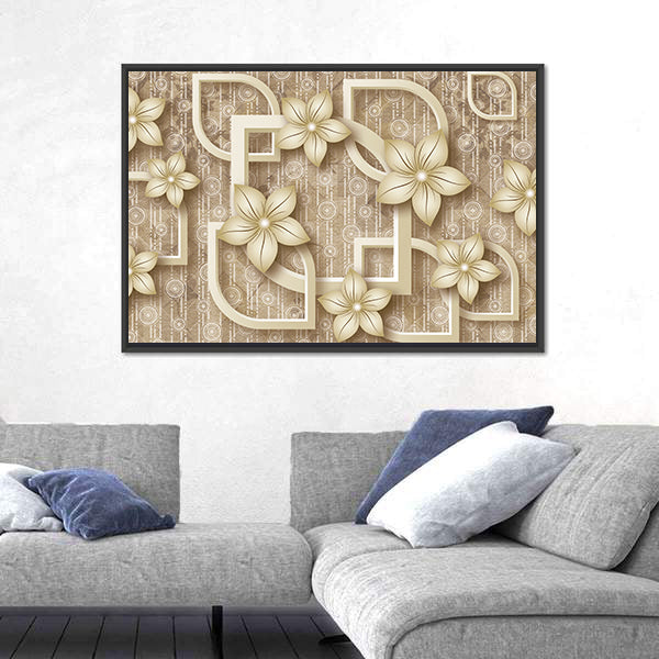 3d Stylized Flowers with Geometric Frames Canvas Wall Art