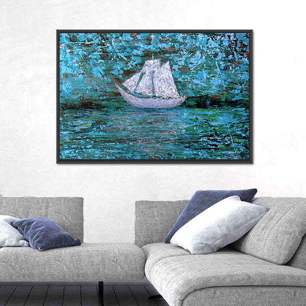 White Three-masted Sailboat at Twilight Canvas Wall Art