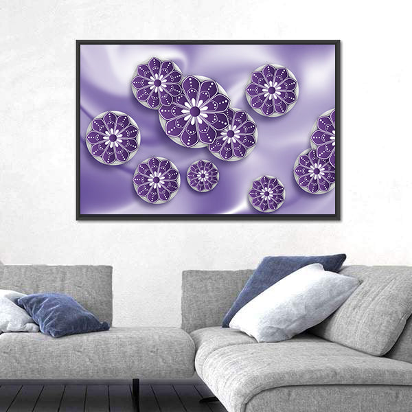 Blue Purple Mandala Floral Abstract Canvas Wall Art