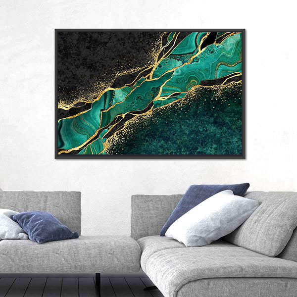 Teal Malachite Geode with Gold Veins Canvas Wall Art