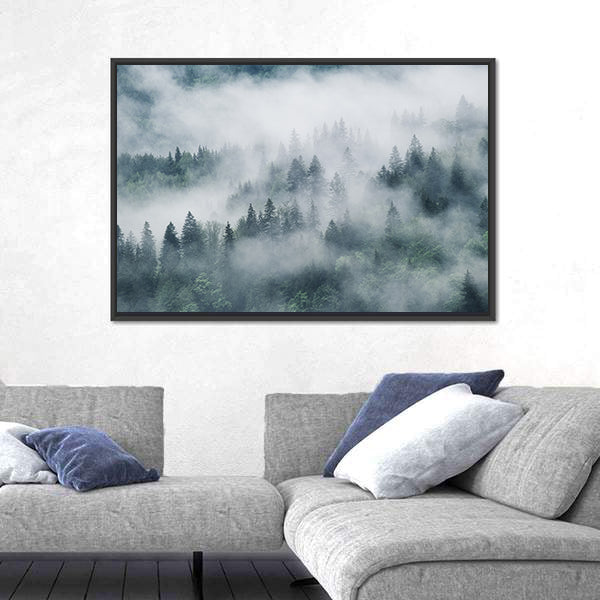 Foggy Forest In The Mountains Canvas Wall Art
