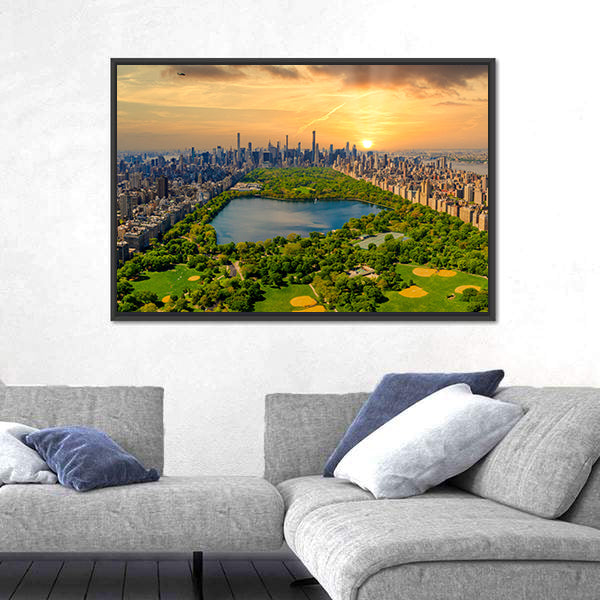 Central Park Reservoir and Manhattan Skyline Canvas Wall Art