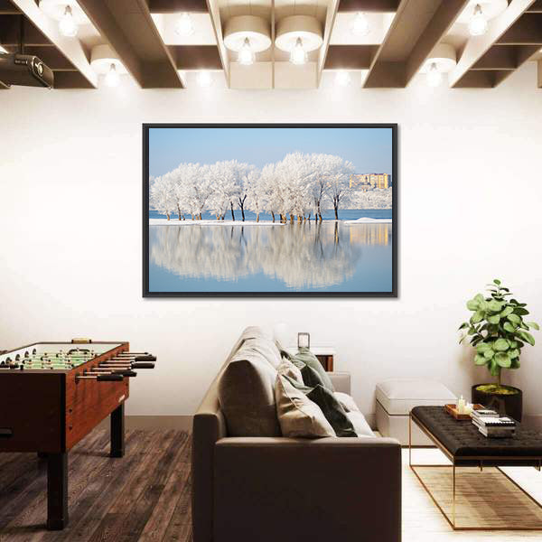 Winter Landscape by the River Canvas Wall Art