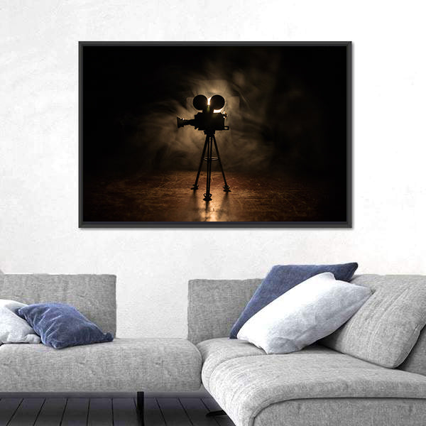 Vintage Film Camera on Tripod Canvas Wall Art