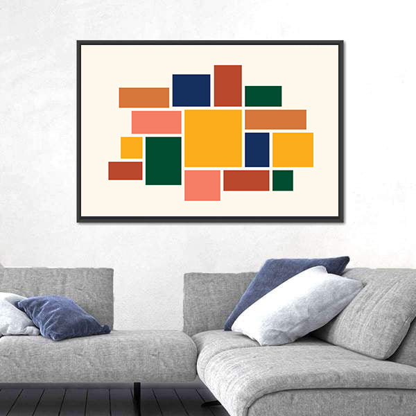 Yellow Square Abstract Geometric Collage Canvas Wall Art