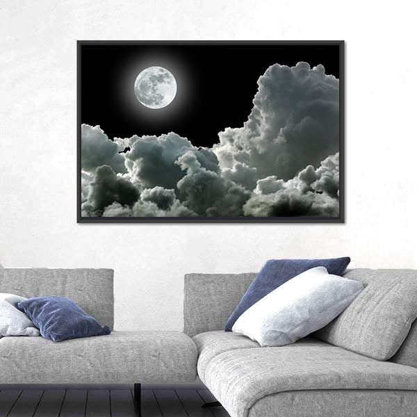 Moon In Black Stormy Clouds Canvas Wall Art