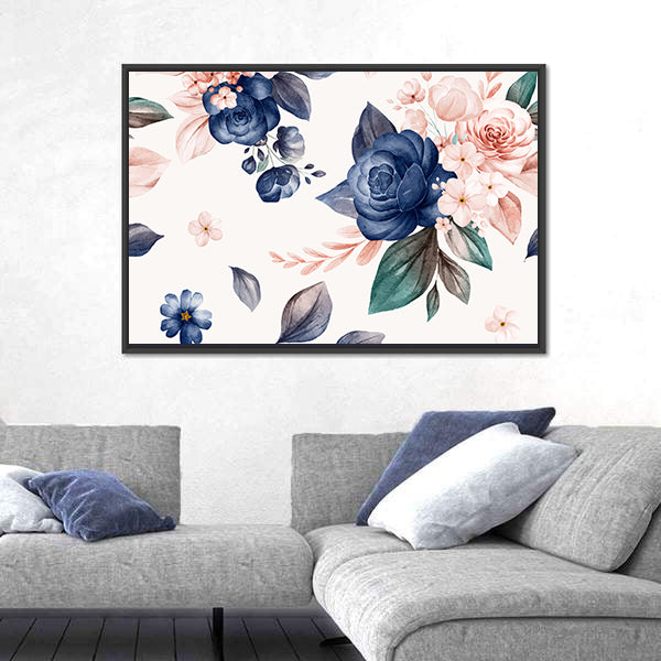 Wildflowers and Navy Roses Canvas Wall Art