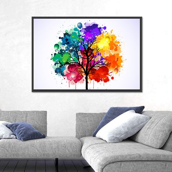 Colorful Abstract Tree with Balloons Canvas Wall Art