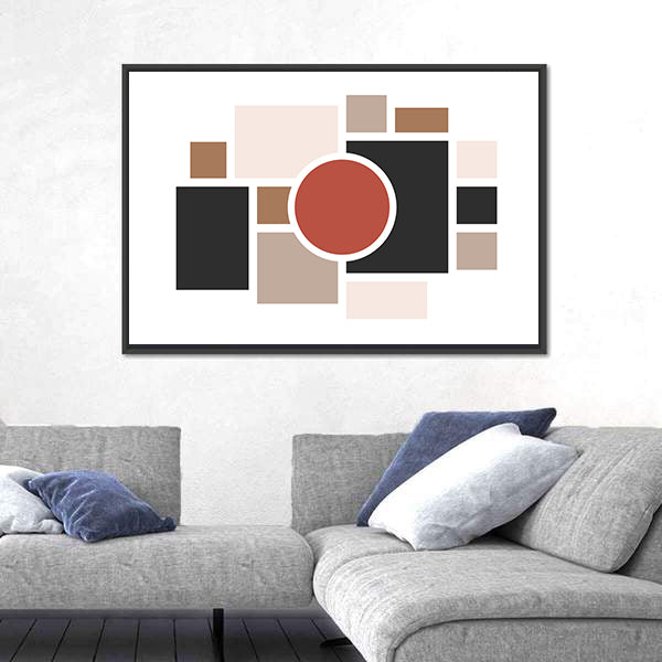 Central Red Circle Geometric Collage Canvas Wall Art