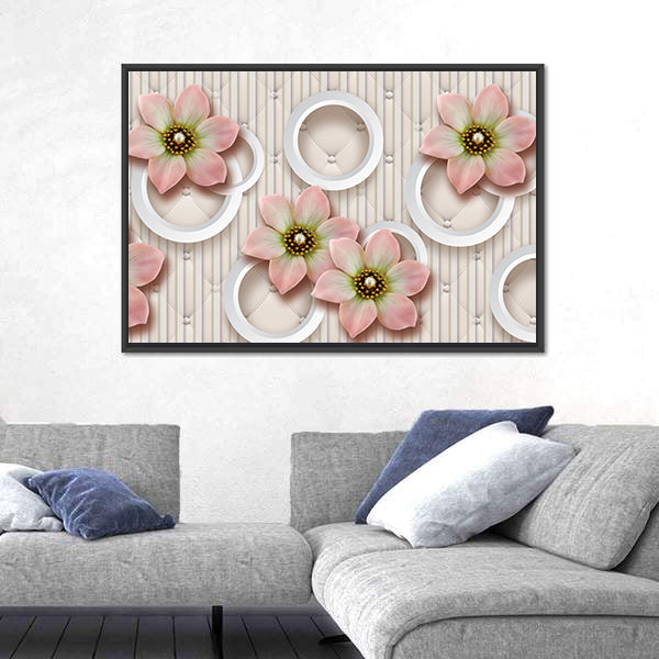 3d Pink Floral with Pearl-centered Blooms Canvas Wall Art