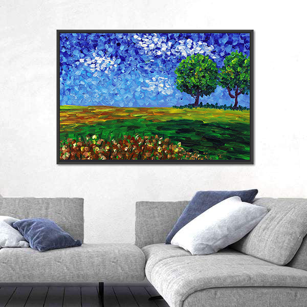 Green Meadow Abstract Landscape Canvas Wall Art