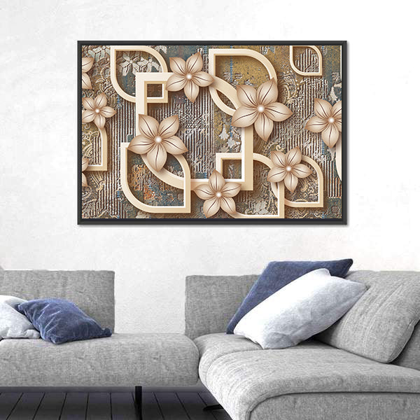 Gold Five-petal Floral Geometric Canvas Wall Art