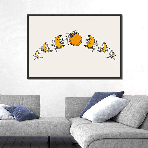 Minimalist Moon Phases Citrus Canvas Wall Art