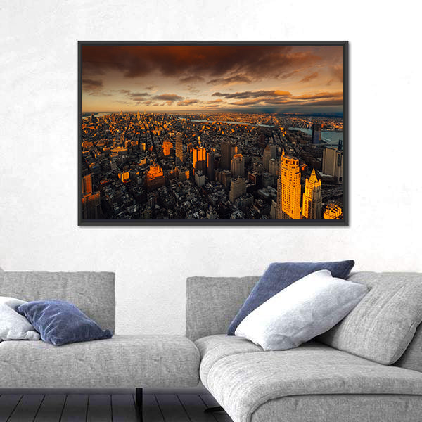 New York to South Manhattan Skyscraper Canvas Wall Art
