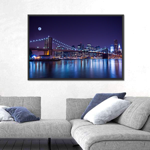 Brooklyn Bridge at Night Canvas Wall Art