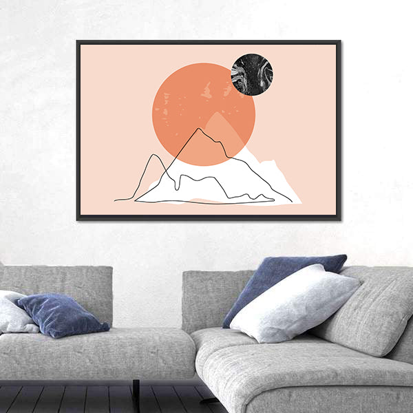 Peach Mountain Minimalist Line Canvas Wall Art