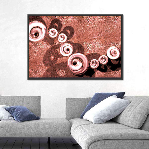 Terracotta Swirls with Glossy Spirals and Cracked Terrain Canvas Wall Art