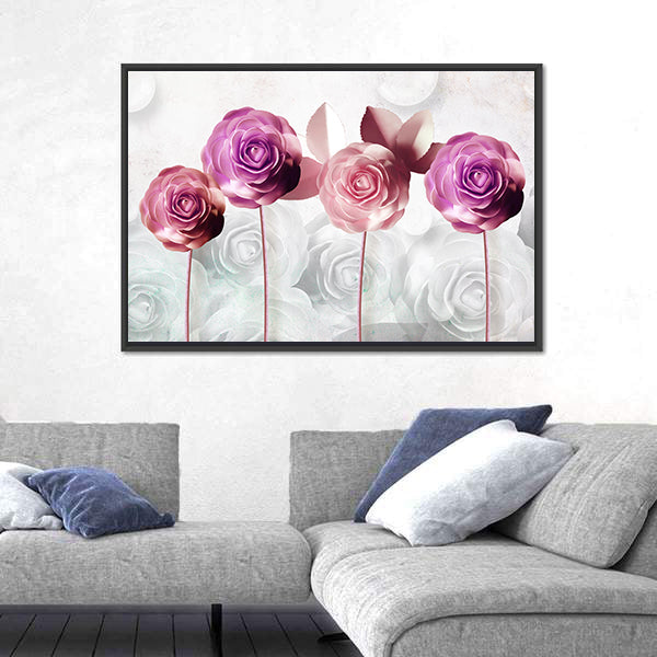 Pink and Purple Stylized Rose Illustration Canvas Wall Art