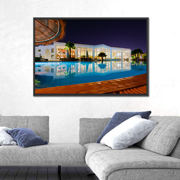 Luxury Resort Pool at Night Canvas Wall Art