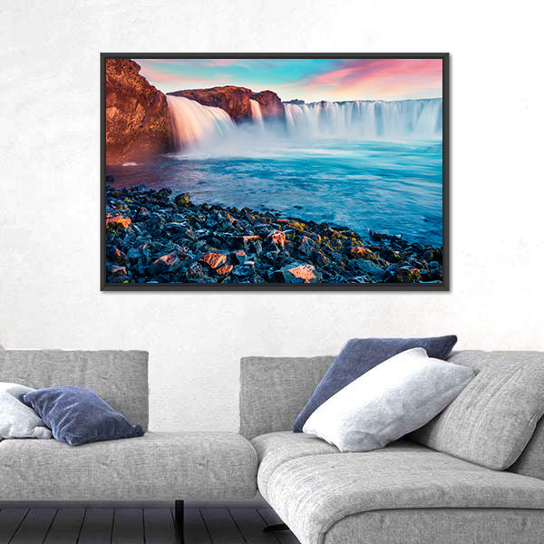 Skjalfandafljot River And Godafoss Waterfall In Iceland Canvas Wall Art