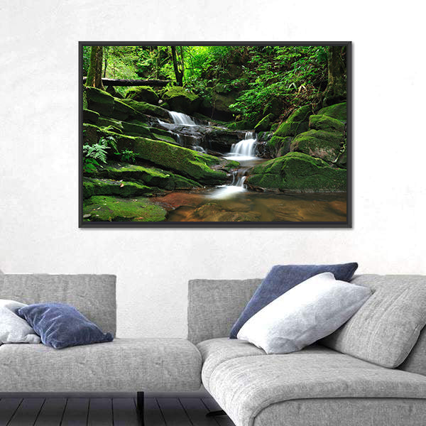 Waterfall In Rain Forest Canvas Wall Art