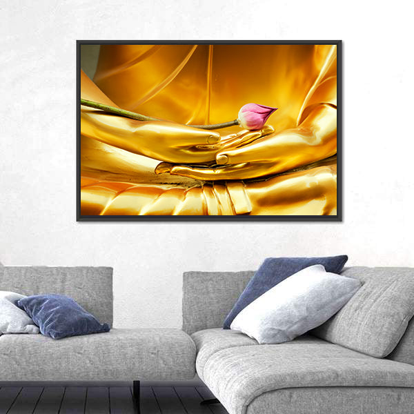 Lotus In Hand Of Buddha Canvas Wall Art