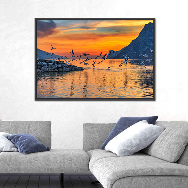 Sunset At Lake Garda In Italy Canvas Wall Art