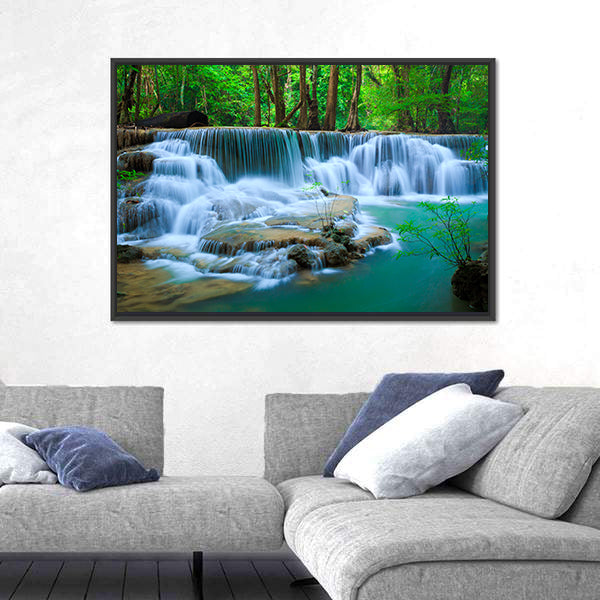Huay Ma Khamin Waterfall In Kanchanaburi Thailand Canvas Wall Art