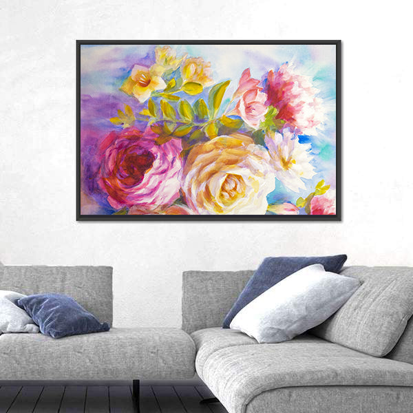 Roses And Peonies Bouquet Canvas Wall Art