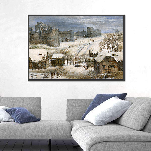 Medieval Castle In Winter Canvas Wall Art