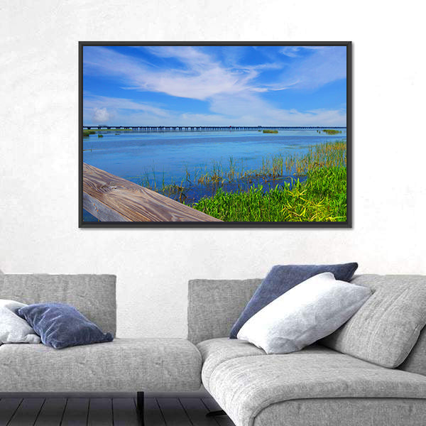 Meaher State Park Causeway Bridge Over Mobile Bay Canvas Wall Art